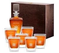 Maverton set caraffa + 6 bicchieri per whisky - Decanter in vetro da 800 ml - Incisione personalizzata - Set per il whisky in cristallo - Per compleanno - Per la tua Lei - Rosa dei venti