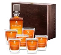 Maverton set Caraffa da whisky e cognac + 6 bicchieri - con incisione personalizzata - Decanter in vetro per whiskey da 0,81 L - Bottiglia per compleanno - pensiero per papà - perfetta annata