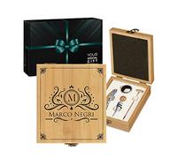 Maverton Set Cavatappi da Vino - Kit da Sommelier Degustazione Perfetta Personalizzato - Scatola in Legno di bambù + 4 Pezzi di Accessori Vino - Regalo Uomo - Regalo di Natale - Nome