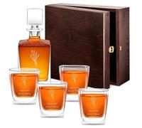 Maverton set Decanter da whisky con 4/6 bicchieri - incisione personalizzata - Caraffa vetro con tappo 810 ml - Bottiglia per whisky - pensiero originale donna - per compleanno - Liquore