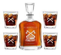 Maverton Set Decanter per Whisky in vetro - da 700 ml - incisione personalizzata - Caraffa + 4/6 bicchieri - idea regalo per il compleanno per l’ uomo - Il boscaiolo