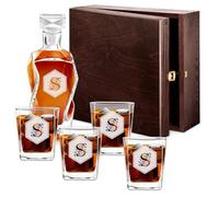 Maverton Set Decanter per Whisky in vetro - da 700 ml - incisione personalizzata - Caraffa con 4/6 bicchieri - idea regalo per il compleanno - per l’ uomo - Esagono floreale