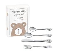 Maverton Set di 4 posate per bambini con incisione + scatola in legno con stampa personalizzata - motivo animali - idee regalo per il battesimo bimbo - bear