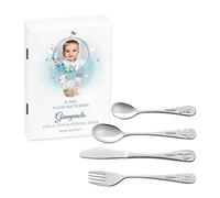 Maverton Set di 4 posate per bambini con incisione + scatola in legno con stampa personalizzata - motivo animali - idee regalo per il battesimo bimbo - volo