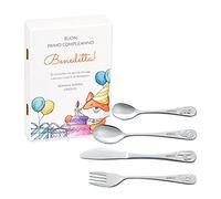 Maverton Set di 4 posate per bambini con incisione + scatola in legno con stampa personalizzata - motivo animali - idee regalo per battesimo bimba - palloncini