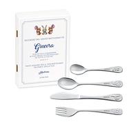 Maverton Set di 4 posate per bambini con incisione + scatola in legno con stampa personalizzata - motivo animali - idee regalo per battesimo bimba - animali