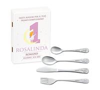 Maverton Set di 4 posate per bambini con incisione + scatola in legno con stampa personalizzata - motivo animali - idee regalo per battesimo bimba - luna
