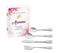 Maverton Set di 4 posate per bambini con incisione + scatola in legno con stampa personalizzata - motivo animali - idee regalo per battesimo bimba - fiori