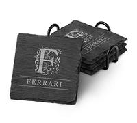 Maverton set di 4 sottobicchieri in Ardesia - Con incisione personalizzata - Supporto in metallo nero - 4 pezzi 10x10cm - Un set decorativo - Per anniversario di matrimonio - Decorazione