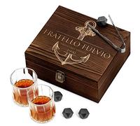 Maverton Set di Pietre da Whisky - in un cofanetto con incisione personalizzata - 8 cubetti di ghiaccio + 2 bicchieri - riutilizzabili - in granito - idea regalo per lui - ancora