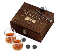 Maverton Set di Pietre da Whisky - in un cofanetto con incisione personalizzata - 8 cubetti di ghiaccio + 2 bicchieri - riutilizzabili - in granito - idea regalo per lui - papiIIon