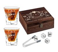 Maverton Set di Pietre da Whisky - in un cofanetto di legno personalizzato - 8 cubetti di ghiaccio + 2 bicchieri con incisione - riutilizzabili - in granito - regalo per coppia - passione