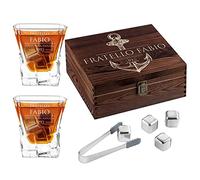 Maverton Set di Pietre da Whisky - in un cofanetto personalizzato - 8 cubetti di ghiaccio + 2 bicchieri con incisione - riutilizzabili - in granito - regalo uomo - ancora