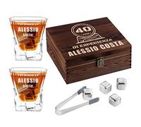 Maverton Set di Pietre da Whisky - in un cofanetto personalizzato - 8 cubetti di ghiaccio + 2 bicchieri - riutilizzabili - in granito - regalo compleanno uomo - premio