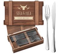 Maverton Set Posate in Scatola Legno di Pino | Portaposate 6 Coltelli e 6 Forchette, Scatola regalo Personalizzata, Idee regalo donna compleanno o regali coppia, 26x16,5x6