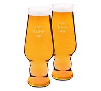 Maverton set x2 Bicchieri per la Birra - particolari - in vetro con personalizzazione - capienza 400 ml - H20 cm x Ø7,8 cm - Perfetti per ogni coppia amante della buona Birra - nome