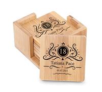 Maverton Sottobicchieri in bambù - con incisione personalizzata - 7,7cm x 7,7cm - completo da 6 pezzi - quadrati - pensiero speciale per la donna - art decò