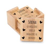 Maverton Sottobicchieri in bambù - con incisione personalizzata - 7,7cm x 7,7cm - completo da 6 pezzi - quadrati - pensiero speciale per la donna - cuore - amore