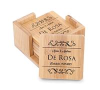 Maverton Sottobicchieri in bambù - quadrati - con incisione personalizzata - 7,7cm x 7,7cm - completo da 6 pezzi - pensiero speciale per la coppia - liberty art