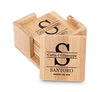 Maverton Sottobicchieri in bambù - quadrati - con incisione personalizzata - 7,7cm x 7,7cm - completo da 6 pezzi - pensiero speciale per la coppia - insieme per sempre