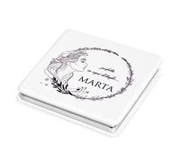 Maverton Specchietto da Borsa Personalizzato con la Stampa - Specchio Quadrato Bianco - Specchio Ingranditore + Specchio - Specchio Trucco - Pieghevole - Tascabile - regalo donna - Ghirlanda