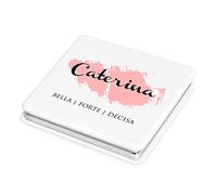 Maverton Specchietto da Borsa Personalizzato con la Stampa - Specchio Quadrato Bianco - Specchio Ingranditore + Specchio - Specchio Trucco - Pieghevole - Tascabile - regalo donna - Nome