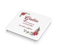 Maverton Specchio Quadrato Bianco da Borsetta - Personalizzazione Stampata a Colori - Specchio Trucco - 2 in 1 - Ingrandimento + Normale - regalo donna compleanno - Bella