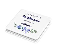 Maverton Specchio Quadrato Bianco da Borsetta - Personalizzazione Stampata a Colori - Specchio Trucco - 2 in 1 - Ingrandimento + Normale - regalo donna compleanno - Farfalla