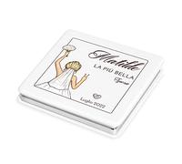 Maverton Specchio Quadrato Bianco da Borsetta - Personalizzazione Stampata a Colori - Specchio Trucco - 2 in 1 - Ingrandimento + Normale - regalo donna compleanno - Sposa