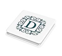 Maverton Specchio Quadrato Bianco da Borsetta - Personalizzazione Stampata a Colori - Specchio Trucco - 2 in 1 - Ingrandimento + Normale - regalo donna compleanno - Iniziale