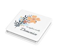 Maverton Specchio Quadrato Bianco da Borsetta - Personalizzazione Stampata a Colori - Specchio Trucco - 2 in 1 - Ingrandimento + Normale - regalo donna compleanno - Fiore