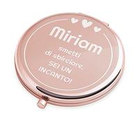 Maverton Specchio Rotondo da Borsetta - Personalizzato con Incisione Laser - 2 in 1 - Specchio Ingranditore + Specchio - Specchio Trucco - regalo donna compleanno - Cuori