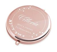 Maverton Specchio Rotondo da Borsetta - Personalizzato con Incisione Laser - 2 in 1 - Specchio Ingranditore + Specchio - Specchio Trucco - regalo donna compleanno - Bella
