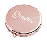 Maverton Specchio Rotondo da Borsetta - Personalizzato con Incisione Laser - 2 in 1 - Specchio Ingranditore + Specchio - Specchio Trucco - regalo donna compleanno - Nome