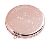 Maverton Specchio Rotondo da Borsetta - Personalizzato con Incisione Laser - 2 in 1 - Specchio Ingranditore + Specchio - Specchio Trucco - regalo donna compleanno - Mamma