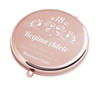 Maverton Specchio Rotondo da Borsetta - Personalizzato con Incisione Laser - 2 in 1 - Specchio Ingranditore + Specchio - Specchio Trucco - regalo donna compleanno - Regina