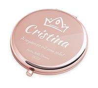 Maverton Specchio Rotondo da Borsetta - Personalizzato con Incisione Laser - 2 in 1 - Specchio Ingranditore + Specchio - Specchio Trucco - regalo donna compleanno - Corona