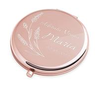 Maverton Specchio Rotondo da Borsetta - Personalizzato con Incisione Laser - 2 in 1 - Specchio Ingranditore + Specchio - Specchio Trucco - regalo donna compleanno - Fiori