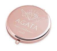 Maverton Specchio Rotondo da Borsetta - Personalizzato con Incisione Laser - 2 in 1 - Specchio Ingranditore + Specchio - Specchio Trucco - regalo donna compleanno - Diamante