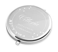 Maverton Specchio Rotondo da Borsetta - Personalizzazione a Incisione Laser - 2 in 1 - Specchio Ingranditore + Specchio - Specchio Trucco - regalo donna compleanno - Bella