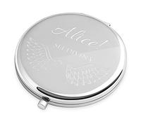 Maverton Specchio Rotondo da Borsetta - Personalizzazione a Incisione Laser - 2 in 1 - Specchio Ingranditore + Specchio - Specchio Trucco - regalo donna compleanno - Ali