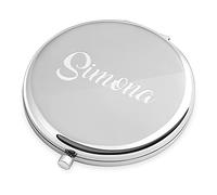 Maverton Specchio Rotondo da Borsetta - Personalizzazione a Incisione Laser - 2 in 1 - Specchio Ingranditore + Specchio - Specchio Trucco - regalo donna compleanno - Nome