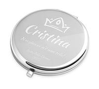 Maverton Specchio Rotondo da Borsetta - Personalizzazione a Incisione Laser - 2 in 1 - Specchio Ingranditore + Specchio - Specchio Trucco - regalo donna compleanno - Corona