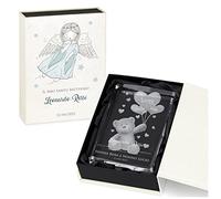 Maverton Statuetta decorativa in vetro - Incisione in 3D - Motivo: orsetto - Scatola personalizzata - Per primo compleanno - Per battesimo - Per bimbo o bimba - ANGELO