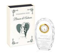 Maverton Statuetta di vetro con orologio - Con incisione - In scatola personalizzata - Cristallo - Orologio - Idee regalo per anniversario - GLI SPOSI
