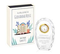 Maverton Statuetta di vetro con orologio - Con incisione - In scatola personalizzata - Di cristallo - Orologio - Regalo per insegnante - LIBRO