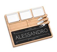Maverton Tagliere per formaggio e salumi in ardesia - vassoio da portata in legno di bambù - set 3 posate - incisione personalizzata - rettangolare - idea compleanno per uomo - regalo di Natale - nome