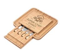 Maverton Tagliere per formaggio e salumi in legno - H4 cm x L34 cm - con un’incisione personalizzata - quadrato - regalo di compleanno per uomo - super chef