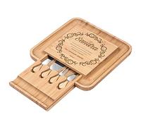 Maverton Tagliere per formaggio e salumi in legno - set 3 coltelli 1 forchetta - incisione personalizzata - H4cm x L34cm - regalo di compleanno per la donna - il vero amore