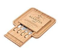 Maverton Tagliere per formaggio e salumi in legno - set 3 coltelli 1 forchetta - incisione personalizzata - H4cm x L34cm - regalo di compleanno per la donna - compleanno